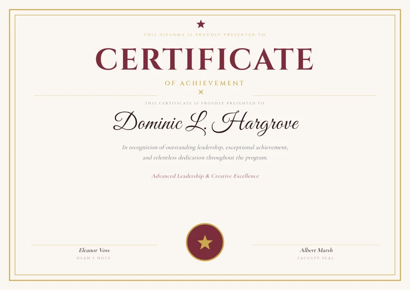 Elegant Burgundy & Gold Certificate of Achievement