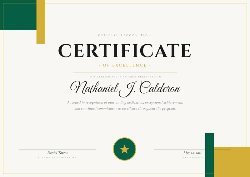 Emerald & Gold Certificate of Excellence