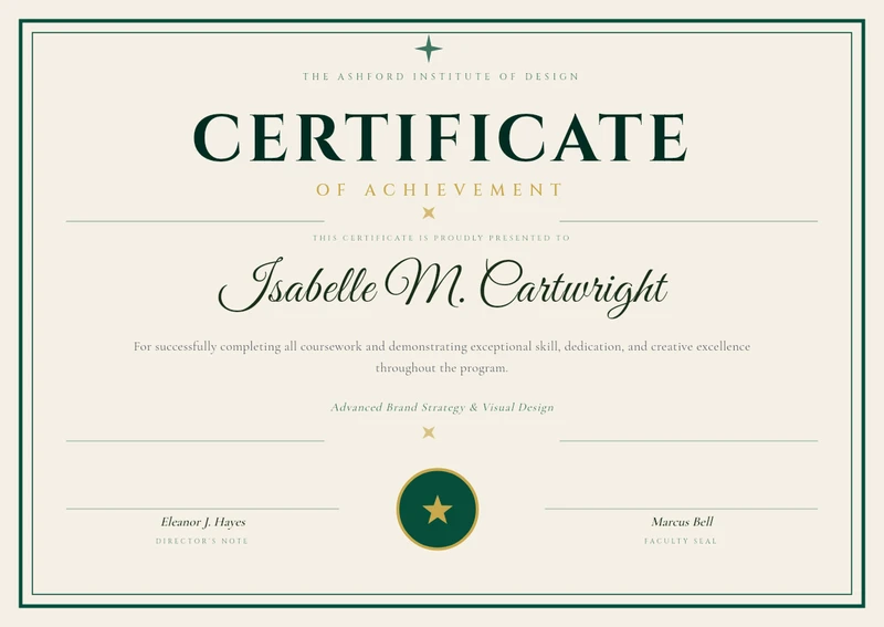 Elegant Forest Green & Gold Certificate of Achievement