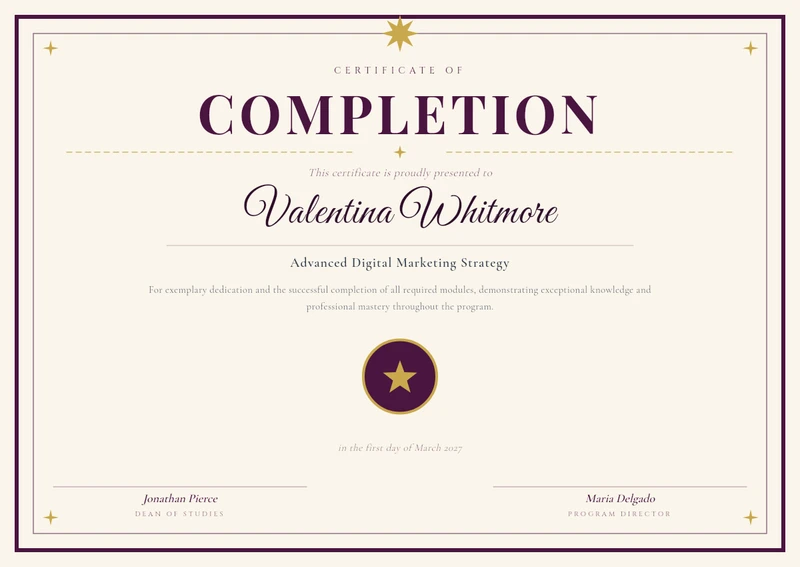 Plum & Gold Ornamental Certificate of Completion